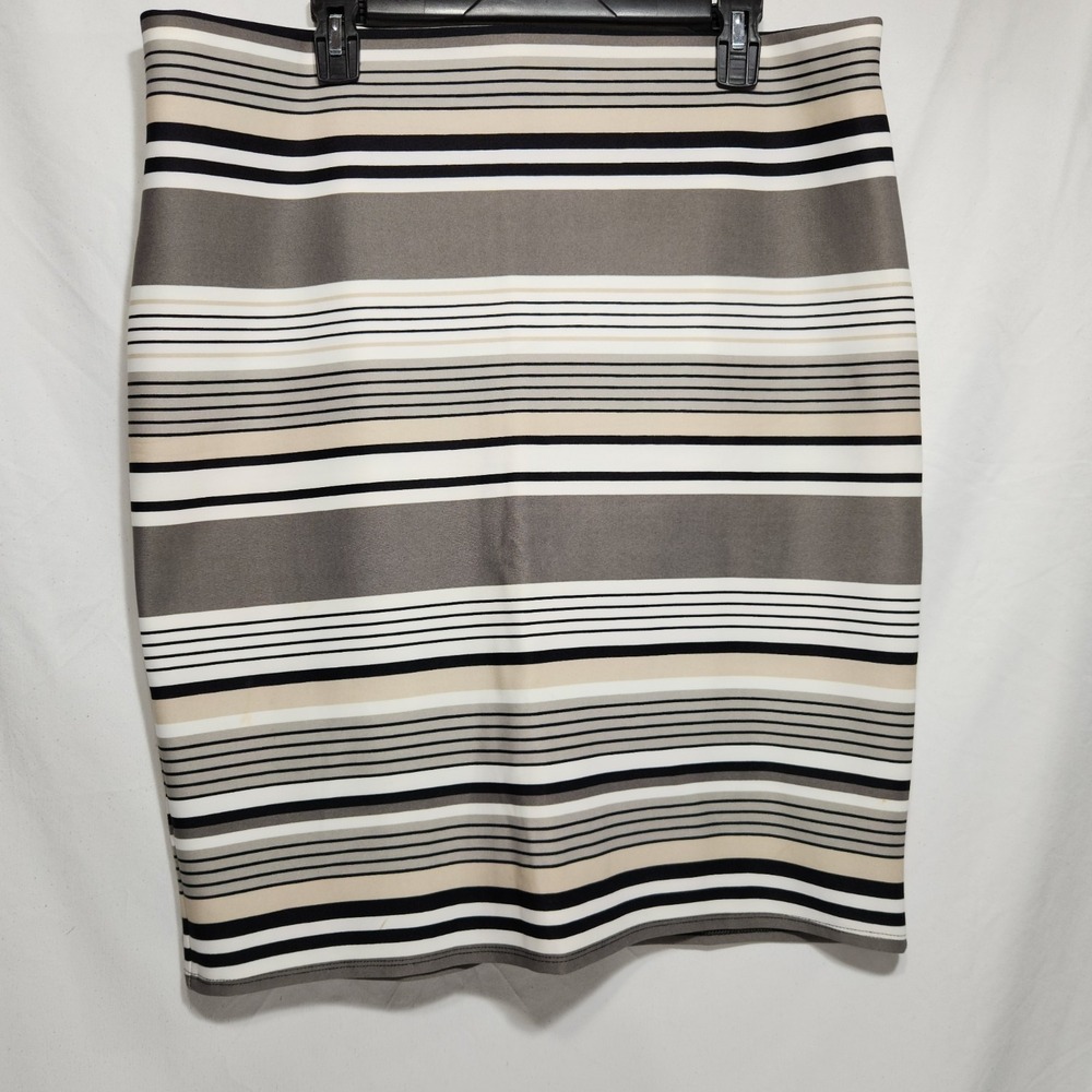 NYCC Womens Skirt Beige/ BlackStriped Knee Length Pencil Pull On Slit‎